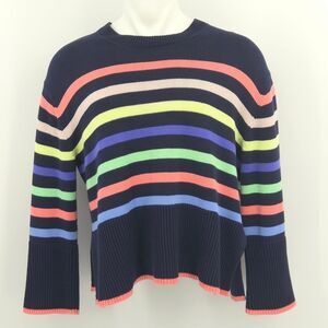 Gap 24/7 Split Hem Crewneck Knit Oversized Sweater Medium Blue Striped